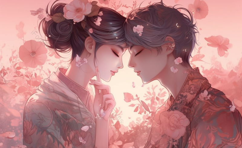 粉色主题恋人深情贴头插画,插画/手绘图,插画/手绘图库,插画/手绘图下载,插画/手绘